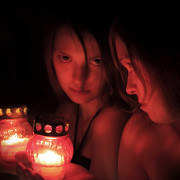 фотосессия, красное и черное, девушка, огонь, свеча